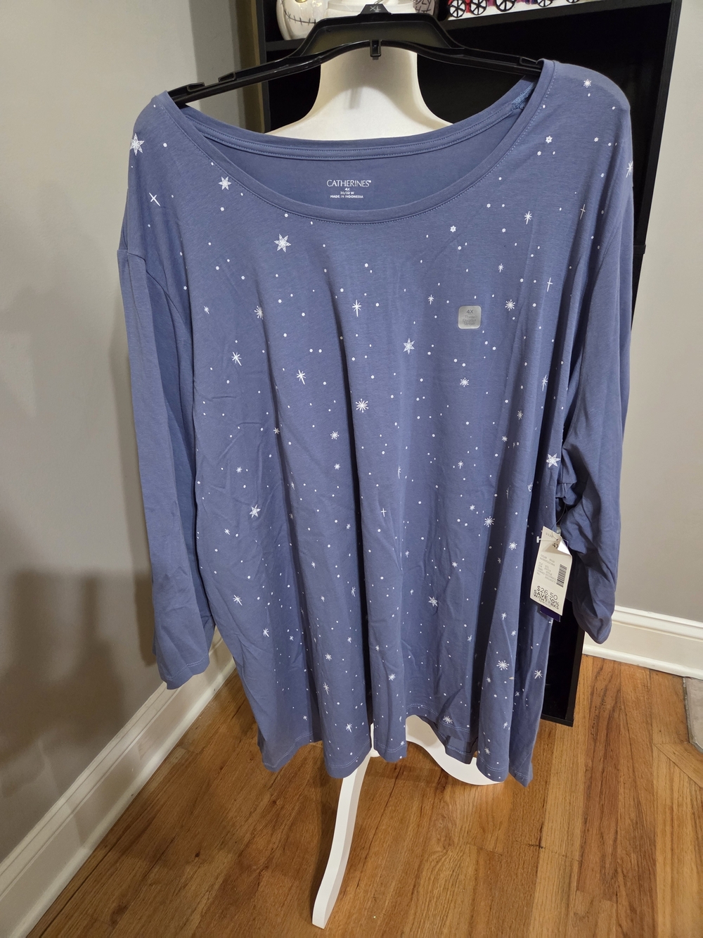 Catherines Blue Snowflake-Print Long Sleeve Tee